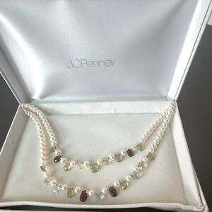 Genuine Pearl and Gemstone Two Strand Necklace New in Box